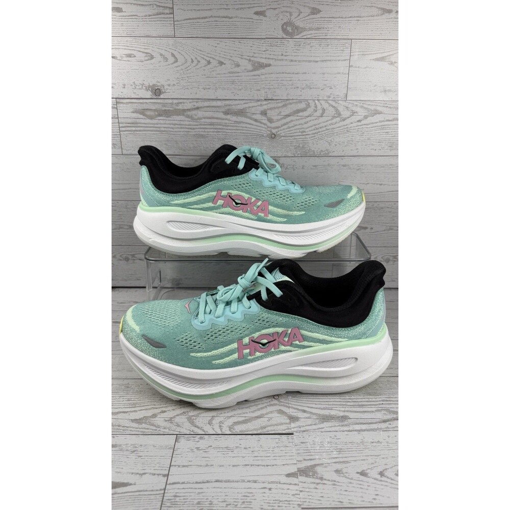 Hoka One One Bondi 9 Shoes Womens Sz 10.5 B Blue Mint Running NO INSOLES #284